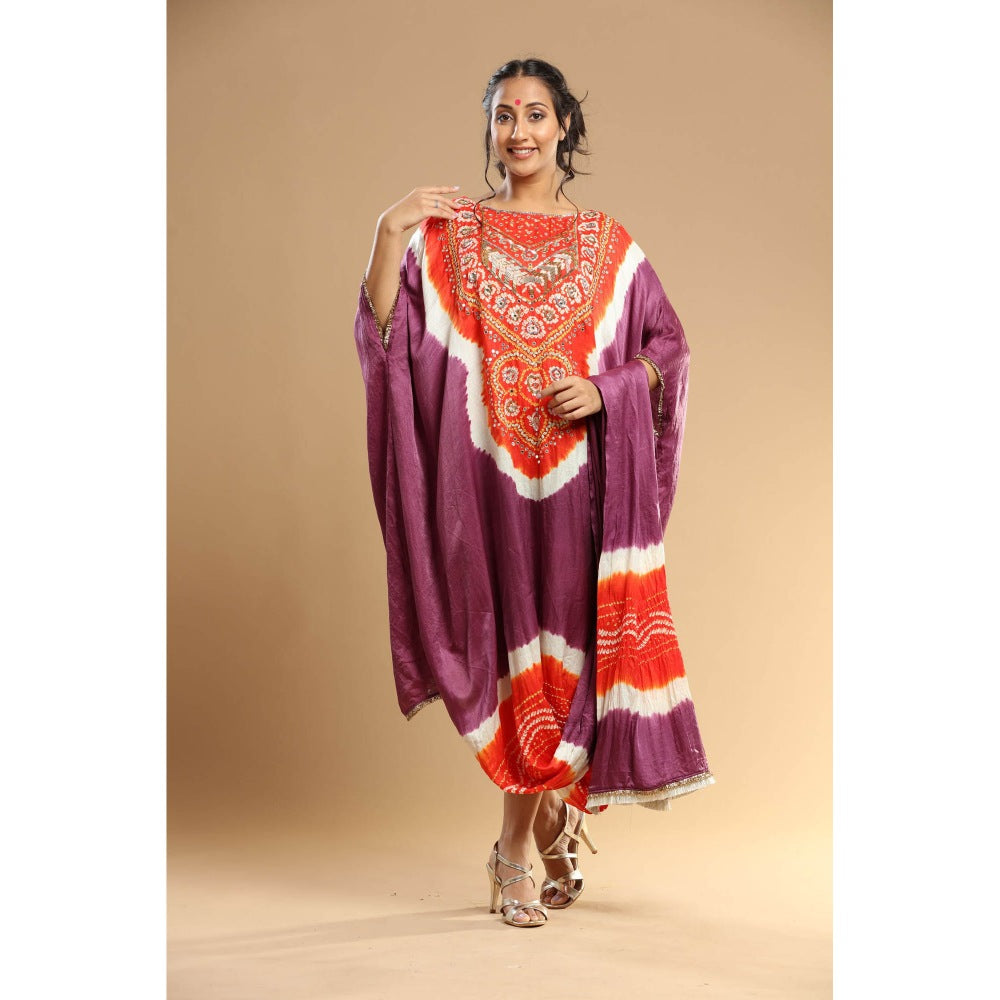 Etasha by Asha Jain Mauve Bandani Drape Kaftan Dress