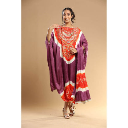 Etasha by Asha Jain Mauve Bandani Drape Kaftan Dress