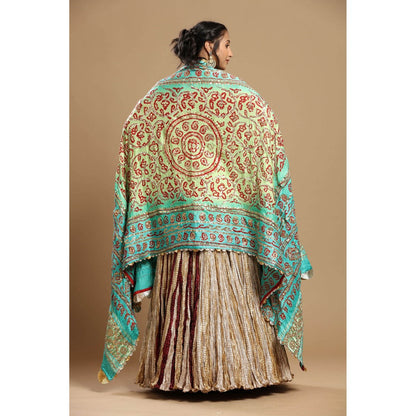 Etasha by Asha Jain Beige Dupatta with Textured Lehenga and Blouse (Set of 3)