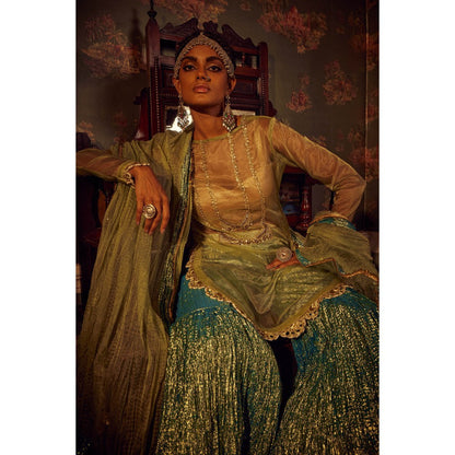 Etasha by Asha Jain Green Embellished Kurta with Sharara and Dupatta (Set of 3)