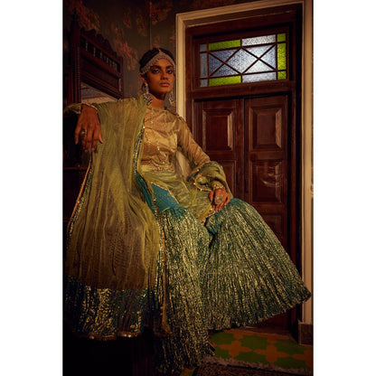 Etasha by Asha Jain Green Embellished Kurta with Sharara and Dupatta (Set of 3)