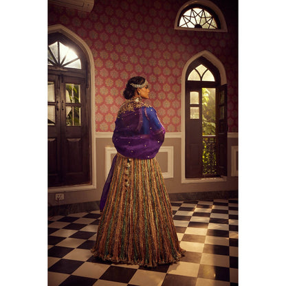 Etasha by Asha Jain Multi Coloured Textured Lehenga with Blouse and Dupatta (Set of 3)