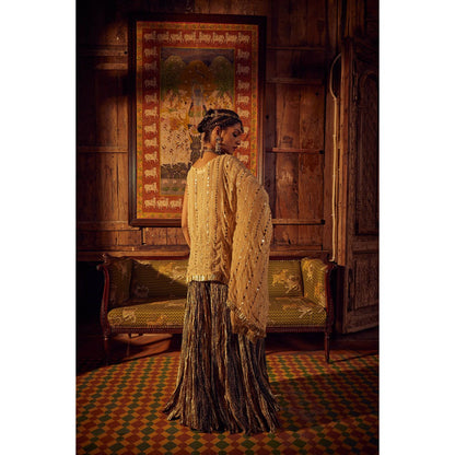 Etasha by Asha Jain Gold Flared Palazzo with Kaftan (Set of 2)