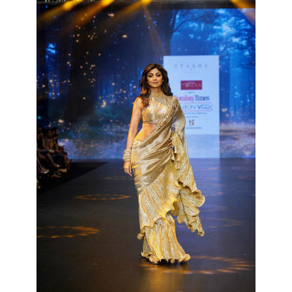Etasha by Asha Jain Gold Embellished Saree with Stitched Blouse and Petticoat