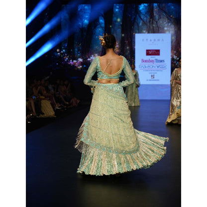 Etasha by Asha Jain Sea Green Embellished Pre-Draped Saree with Stitched Blouse
