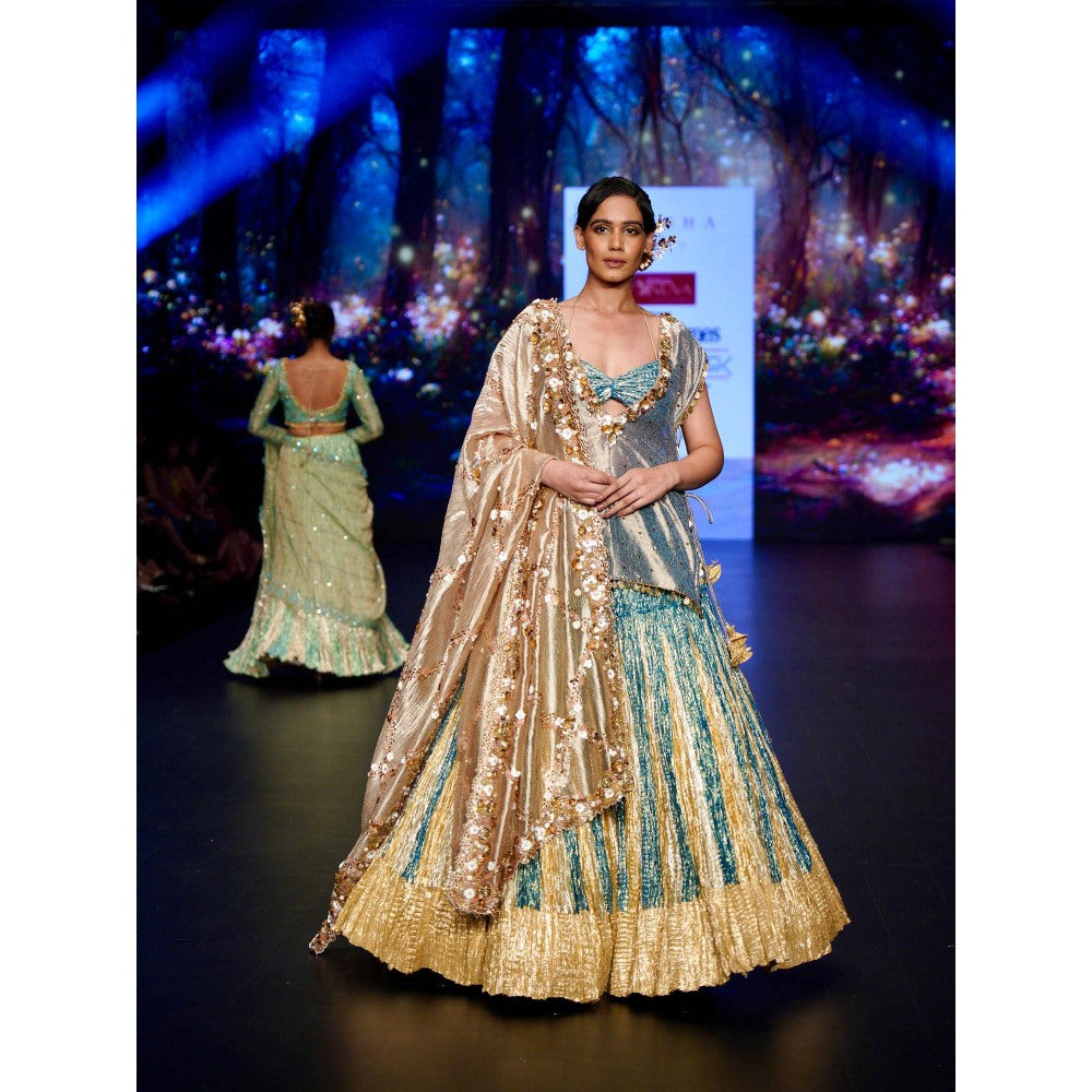 Etasha by Asha Jain Multi-Colour Sharara with Bustier, Kurta and Dupatta (Set of 4)