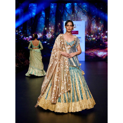 Etasha by Asha Jain Multi-Colour Sharara with Bustier, Kurta and Dupatta (Set of 4)