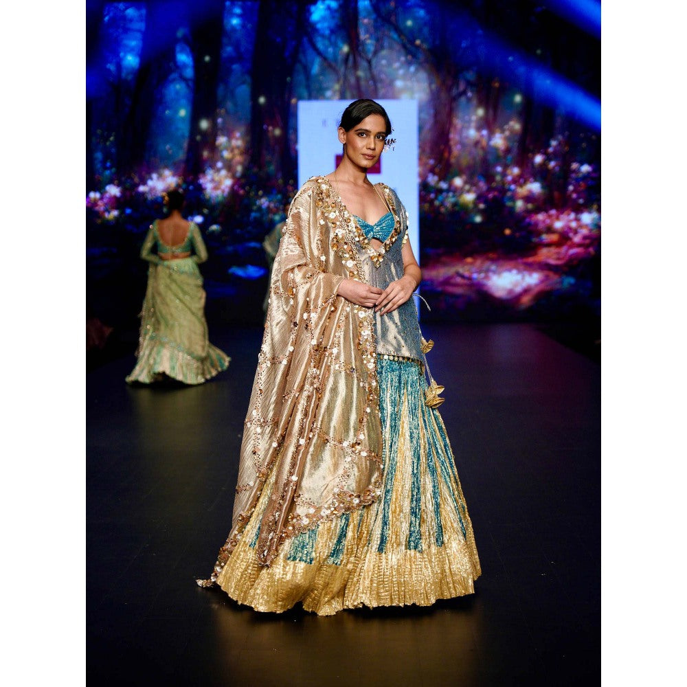 Etasha by Asha Jain Multi-Colour Sharara with Bustier, Kurta and Dupatta (Set of 4)