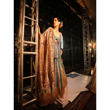 Etasha by Asha Jain Multi-Colour Sharara with Bustier, Kurta and Dupatta (Set of 4)