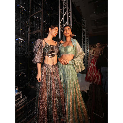 Etasha by Asha Jain Sea Green Jacket with Bustier and Jacket (Set of 3)