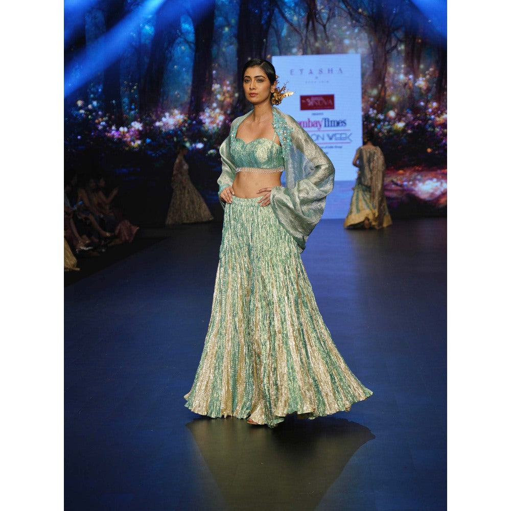 Etasha by Asha Jain Sea Green Jacket with Bustier and Jacket (Set of 3)
