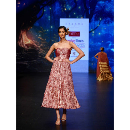 Etasha by Asha Jain Pink Textured Metallic Corset Midi Dress
