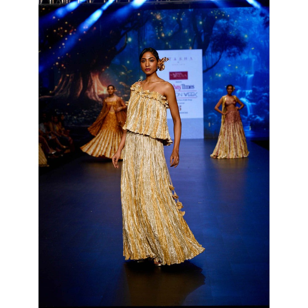 Etasha by Asha Jain Gold Top with Palazzo (Set of 2)