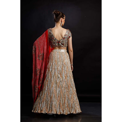 Etasha by Asha Jain Silver Lehenga with Blouse and Dupatta (Set of 3)