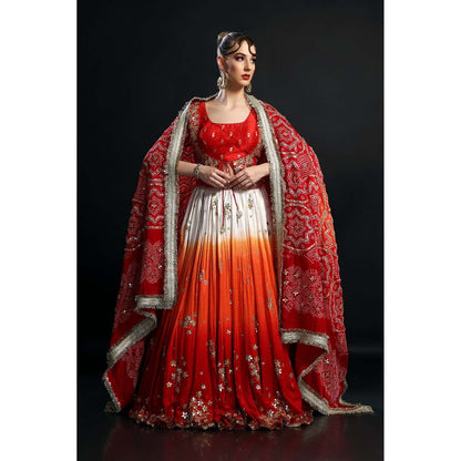 Etasha by Asha Jain Red Classic Lehenga with Blouse, Dupatta and Jacket (Set of 4)