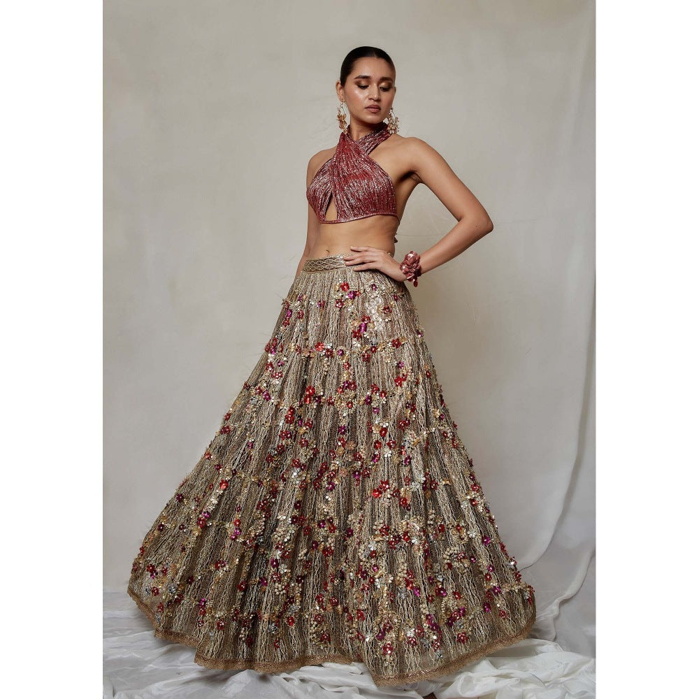 Etasha by Asha Jain Mauve Embellished Lehenga with Blouse (Set of 2)
