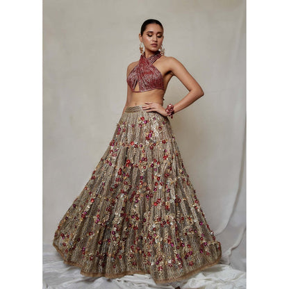 Etasha by Asha Jain Mauve Embellished Lehenga with Blouse (Set of 2)