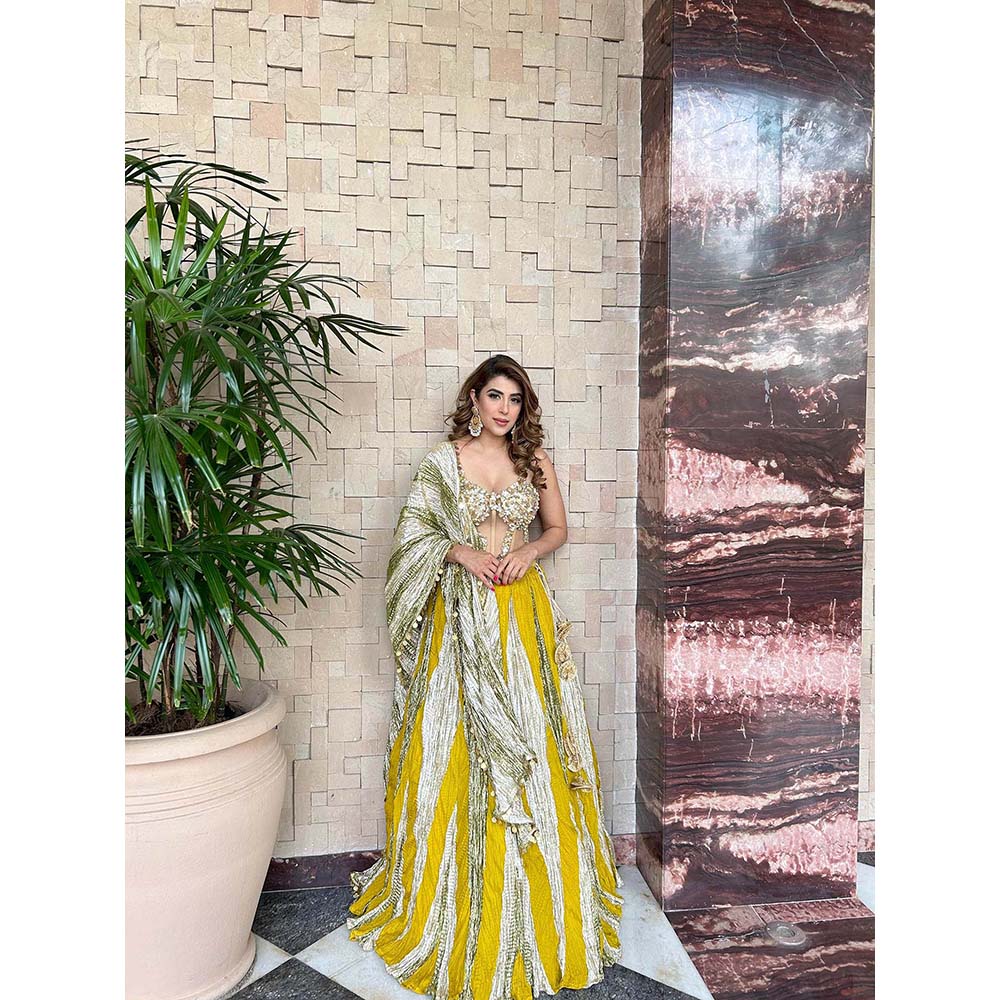 Etasha by Asha Jain Lime Yellow Lehenga with Blouse and Dupatta (Set of 3)