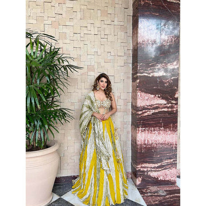 Etasha by Asha Jain Lime Yellow Lehenga with Blouse and Dupatta (Set of 3)