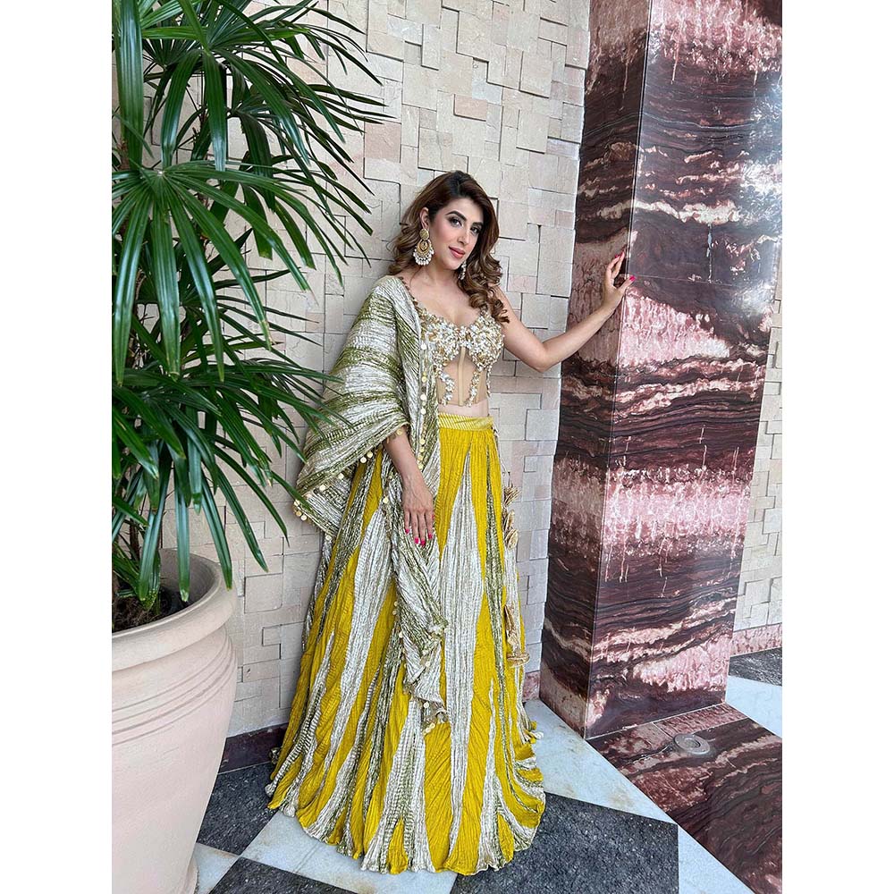 Etasha by Asha Jain Lime Yellow Lehenga with Blouse and Dupatta (Set of 3)