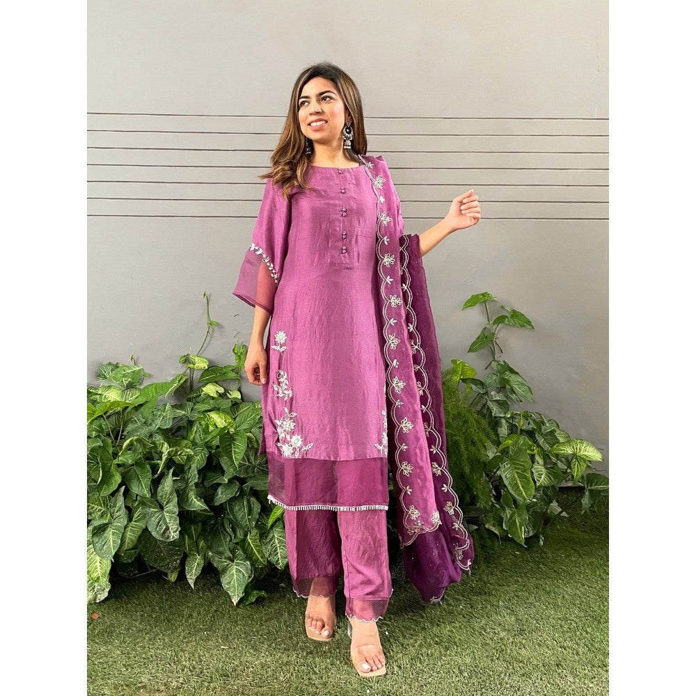 ewaz Purple Embroidered Suit