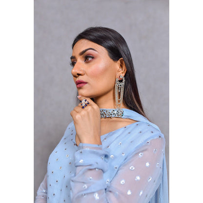 ewaz Powder Blue Embroidered Peplum