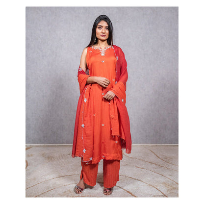 ewaz Orange Hand Embroidered Kurta