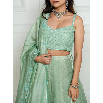 ewaz Chanderi Layer Mukaish Lehenga (Green)