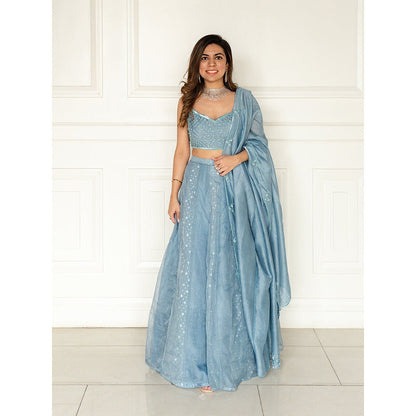 ewaz Chanderi Layer Mukaish Lehenga (Blue)