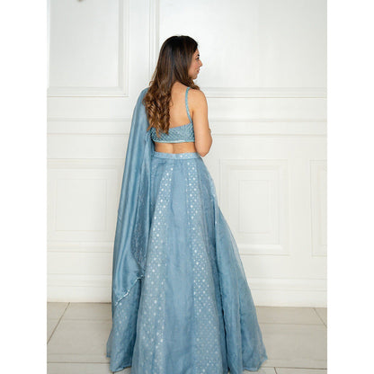 ewaz Chanderi Layer Mukaish Lehenga (Blue)