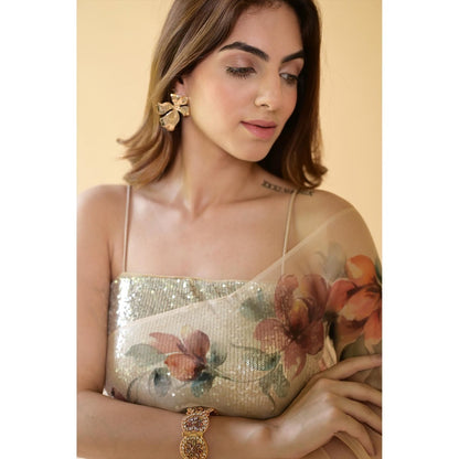 Fallon Studio by Shruti Kaushik Beige Floral Padmini Saree with Unstitched Blouse