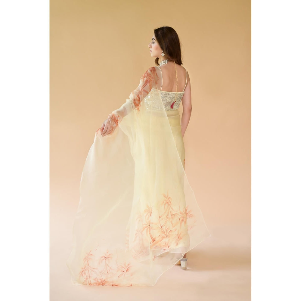 Fallon Studio by Shruti Kaushik Yellow Floral Meera Saree with Unstitched Blouse