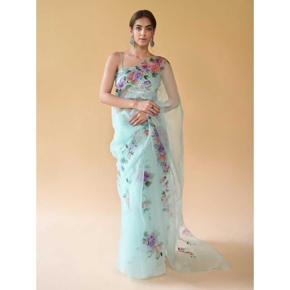 Fallon Studio by Shruti Kaushik Blue Floral Umade Saree with Unstitched Blouse