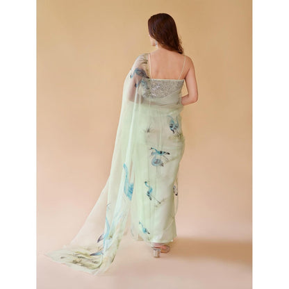 Fallon Studio by Shruti Kaushik Green Floral Esra Saree with Unstitched Blouse