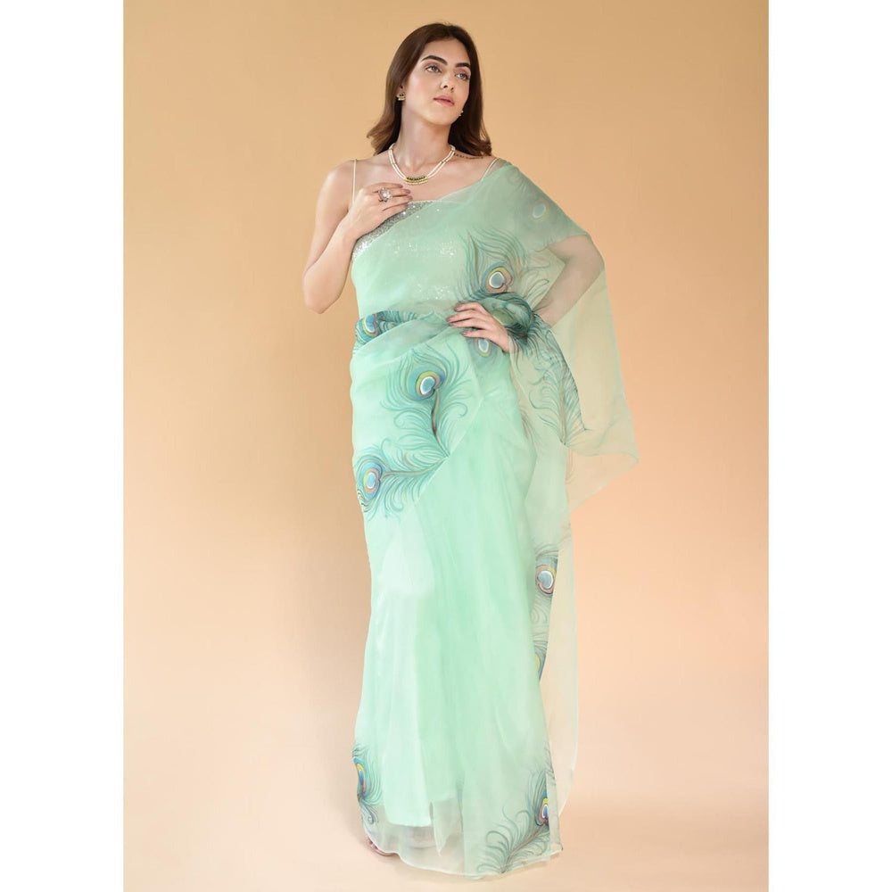 Fallon Studio by Shruti Kaushik Green Printed Soraya Saree with Unstitched Blouse