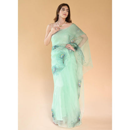 Fallon Studio by Shruti Kaushik Green Printed Soraya Saree with Unstitched Blouse