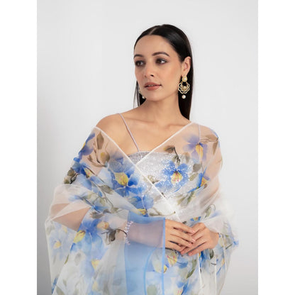 Fallon Studio by Shruti Kaushik Off White Floral Abhitha Saree with Unstitched Blouse