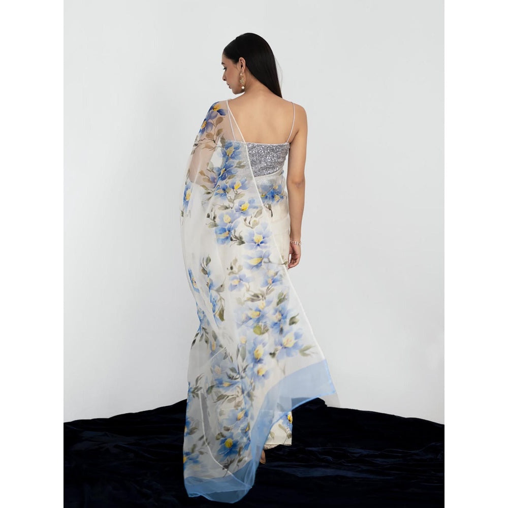 Fallon Studio by Shruti Kaushik Off White Floral Abhitha Saree with Unstitched Blouse