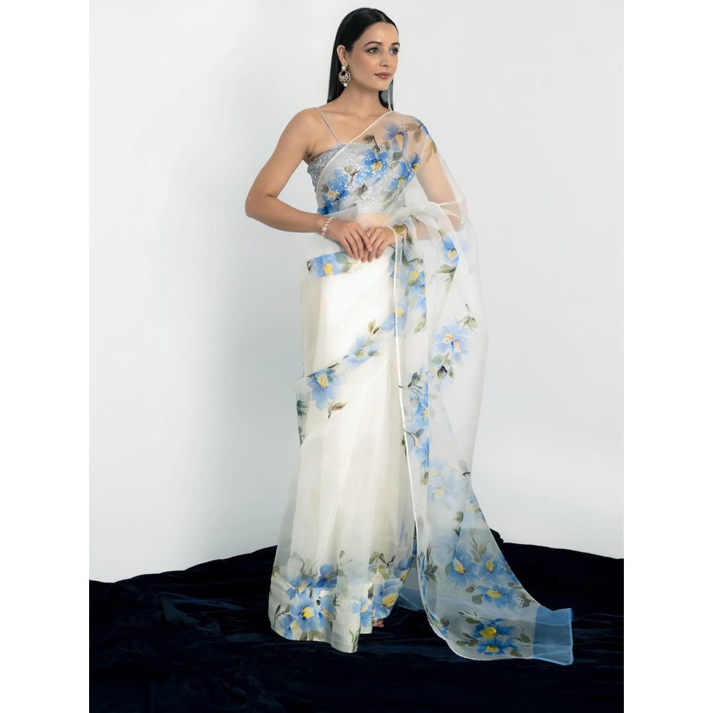 Fallon Studio by Shruti Kaushik Off White Floral Abhitha Saree with Unstitched Blouse