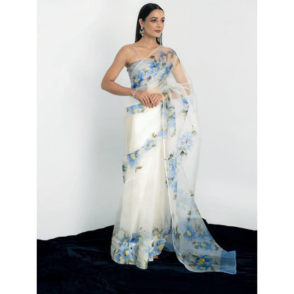 Fallon Studio by Shruti Kaushik Off White Floral Abhitha Saree with Unstitched Blouse