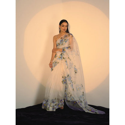 Fallon Studio by Shruti Kaushik Off White Floral Abhitha Saree with Unstitched Blouse