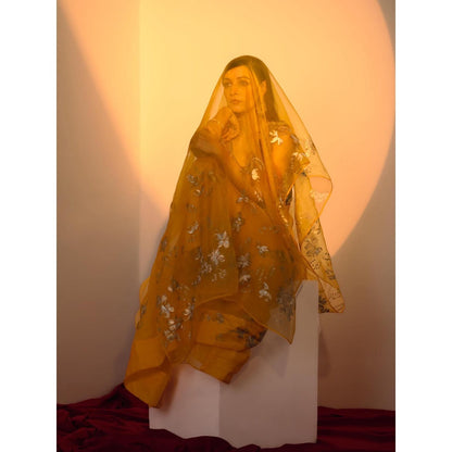 Fallon Studio by Shruti Kaushik Yellow Floral Athulaya Saree with Unstitched Blouse