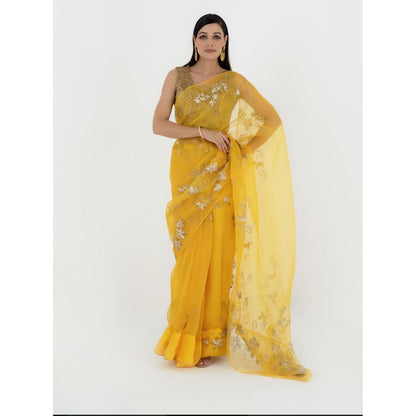 Fallon Studio by Shruti Kaushik Yellow Floral Athulaya Saree with Unstitched Blouse