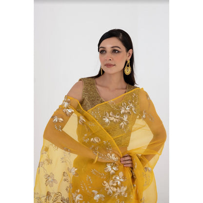 Fallon Studio by Shruti Kaushik Yellow Floral Athulaya Saree with Unstitched Blouse