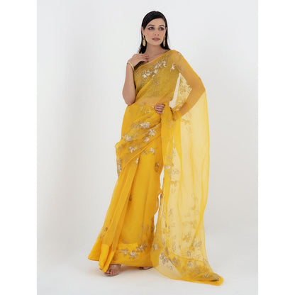 Fallon Studio by Shruti Kaushik Yellow Floral Athulaya Saree with Unstitched Blouse