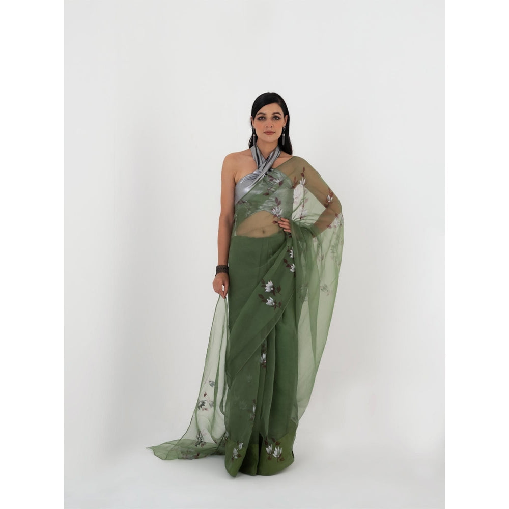 Fallon Studio by Shruti Kaushik Olive Floral Madhuri Saree with Unstitched Blouse