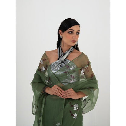 Fallon Studio by Shruti Kaushik Olive Floral Madhuri Saree with Unstitched Blouse