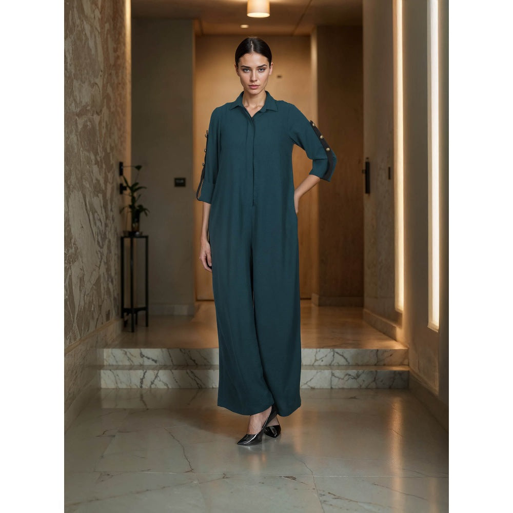 Fawn 24 Green Emerald Feathers Jumpsuit