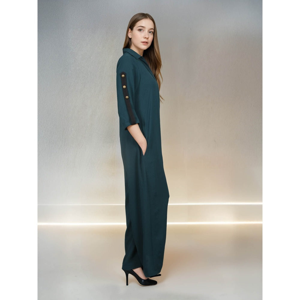 Fawn 24 Green Emerald Feathers Jumpsuit