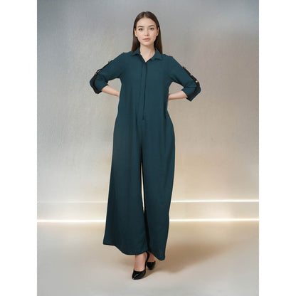 Fawn 24 Green Emerald Feathers Jumpsuit